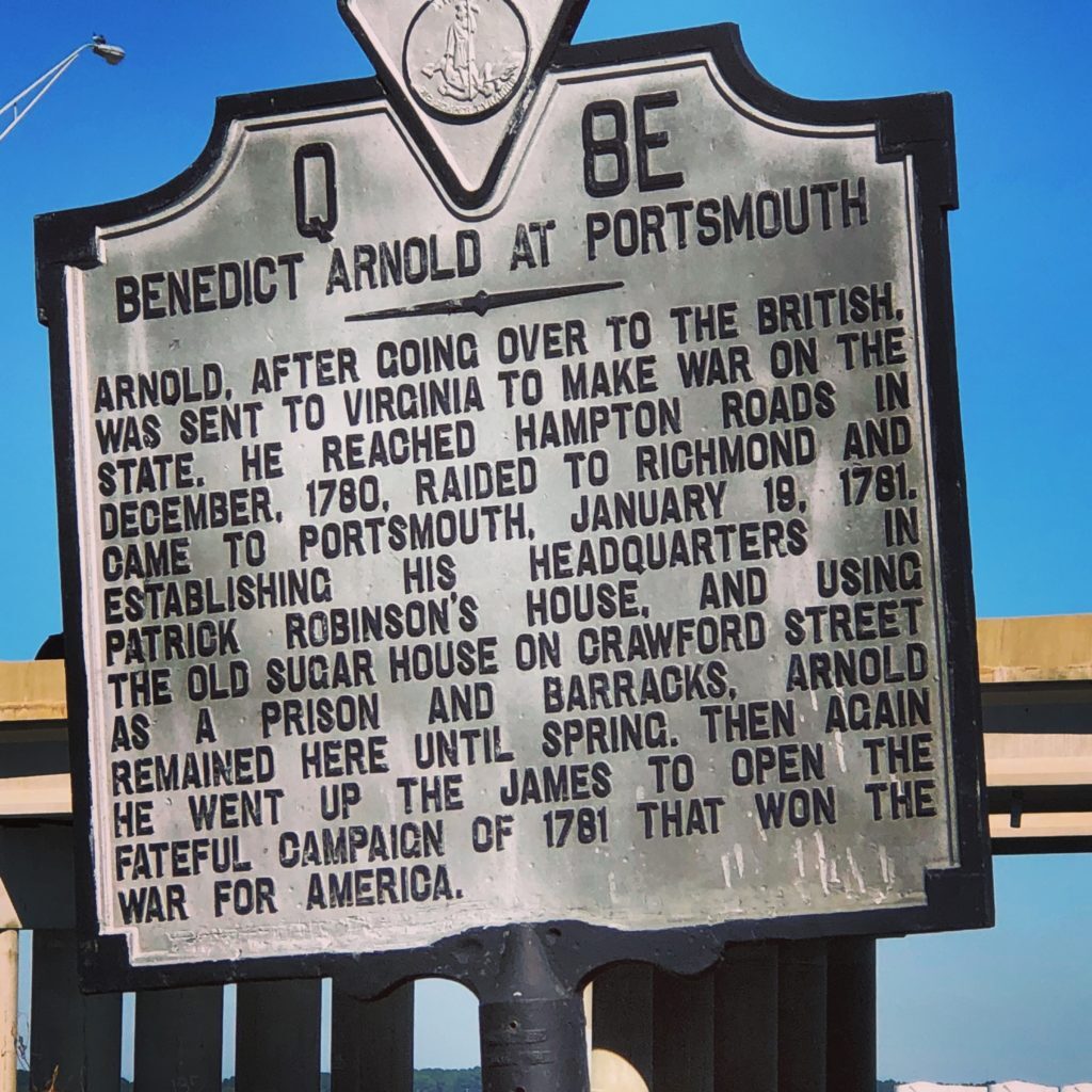 Benedict Arnold historic marker in the Port Norfolk neighborhood of Portsmouth, Virginia | Photo by C.Kimberly Toms
